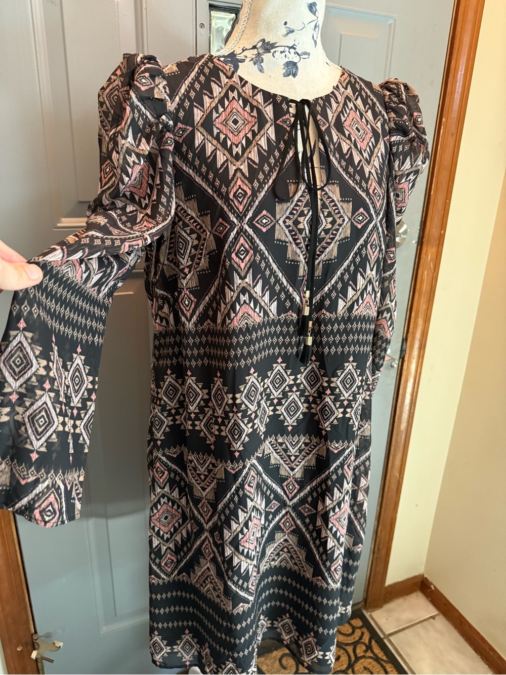 Vince Camuto-boho aztec print dress long sleeves- 12